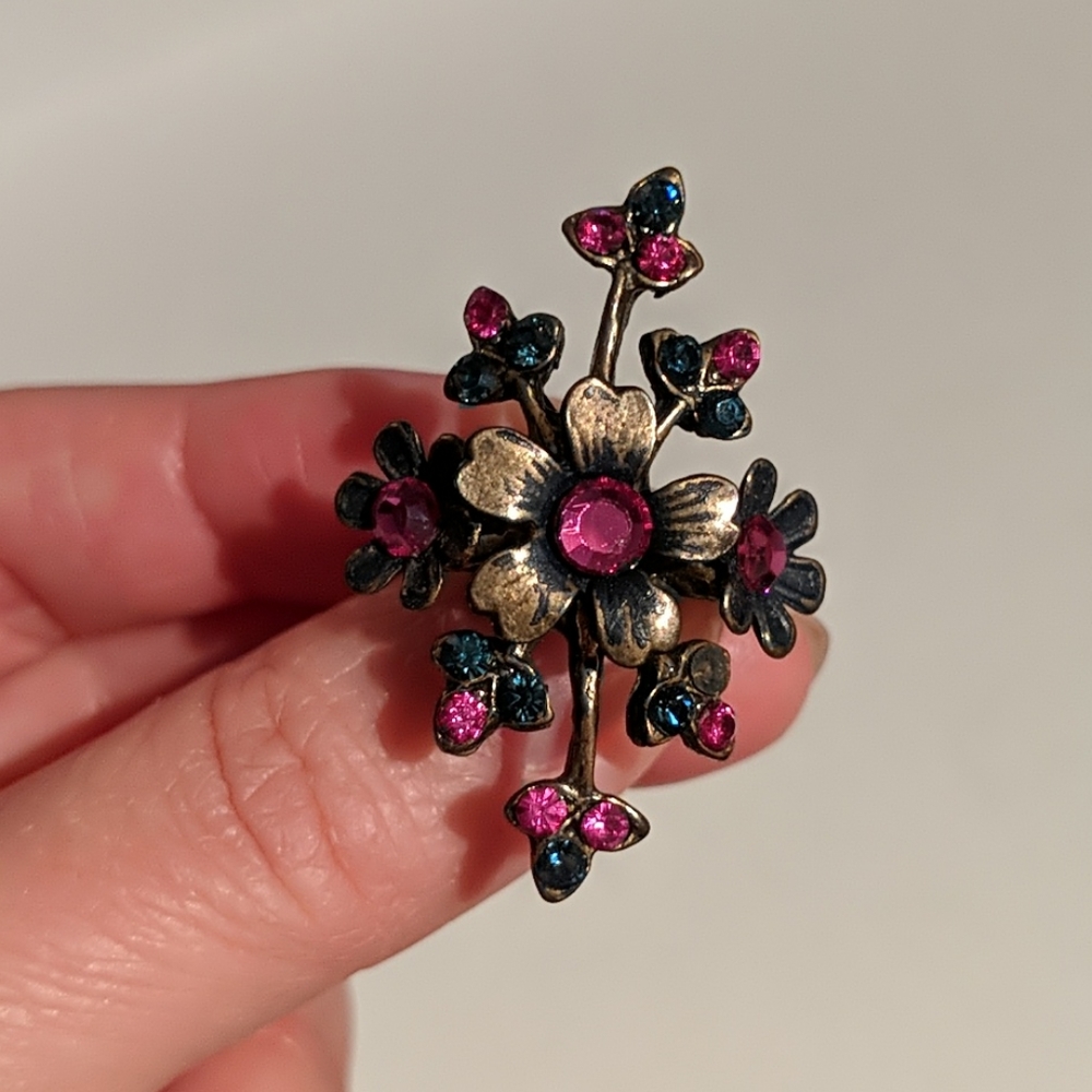 Michal Negrin Blue Magenta Swarovski Crystal Ring
